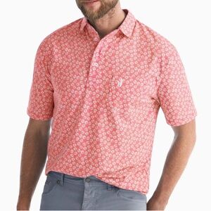 Johnnie-O Original 4-Button Polo Kevin Print - size XL - coral reef pink/white